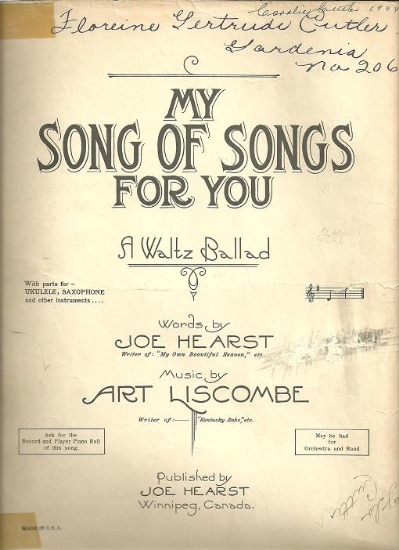 Picture of My Song of Songs for You, Joe Hearst & Art Liscombe, sheet music