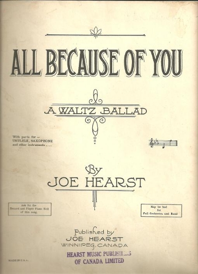 Picture of All Because of You, Joe Hearst, sheet music