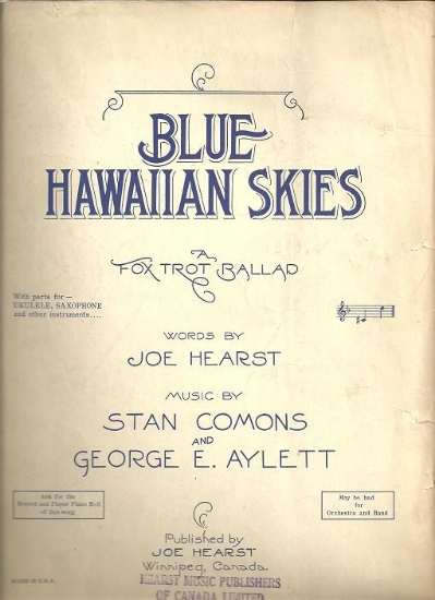 Picture of Blue Hawaiian Skies, Joe Hearst/ Stan Comons/ Geaorge E. Aylett, sheet music