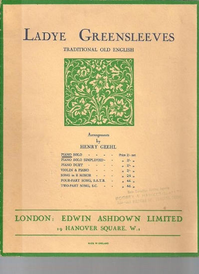 Picture of Ladye Greensleeves, arr. Henry Geehl, piano solo sheet music