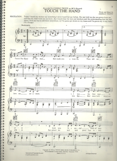 Picture of Touch the Hand, Conway Twitty, sheet music