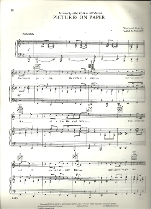 Picture of Pictures on Paper, Gary S. Paxton, sung by Jeris Ross, sheet music