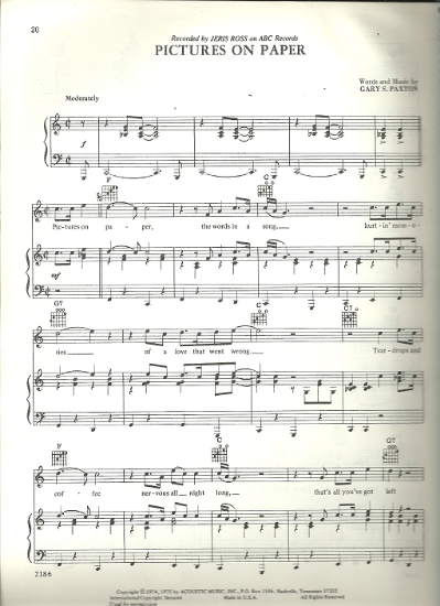 Picture of Pictures on Paper, Gary S. Paxton, sung by Jeris Ross, sheet music