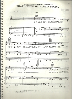 Picture of That's When My Woman Begins, Jerry Gillespie, sung by Tommy Overstreet, sheet music