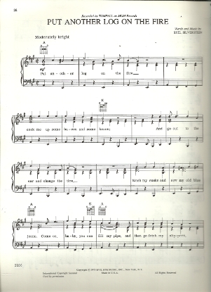 Picture of Put Another Log on the Fire, Shel Silverstein, sung by Tompall, sheet music