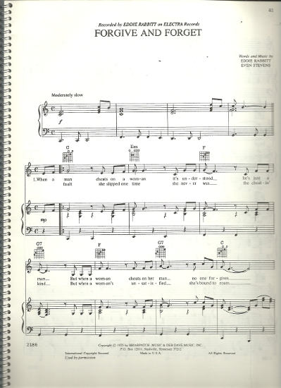 Picture of Forgive and Forget, Eddie Rabbitt & Even Stevens, sheet music