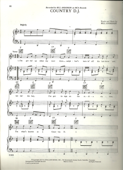 Picture of Country D. J., Bill Anderson, sheet music