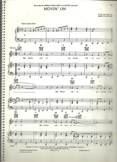 Picture of Movin' On, Merle Haggard, sheet music