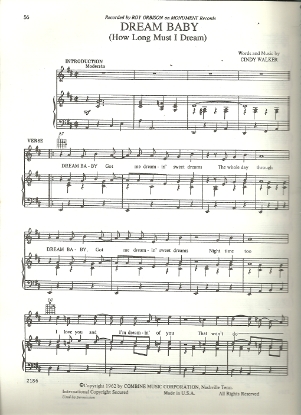 Picture of Dream Baby (How Long Must I Dream), Cindy Walker, sung by Roy Orbison, sheet music