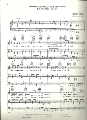 Picture of Beyond You, Bill Gatzimos & Crystal Gayle, recorded by Crystal Gayle, sheet music