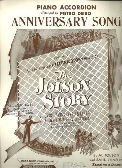 Picture of Anniversary Song, from "The Jolson Story", Ivanovici/Saul Chaplin/Al Jolson, arr. Pietro Deiro, accordion solo sheet music