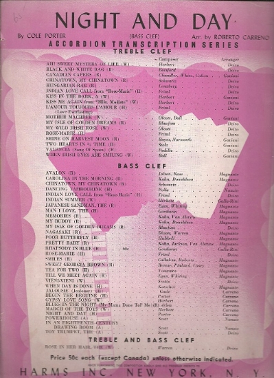 Picture of Night and Day, Cole Porter, arr. Roberto Carreno, accordion solo sheet music