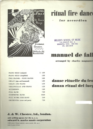 Picture of Ritual Fire Dance, Manuel de Falla, arr. Charles Magnante, accordion solo sheet music, out of print, collectible, rare