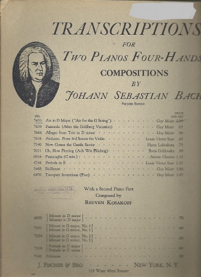 Picture of Air in D Major (Air on the G String), J. S. Bach, arr. Guy Maier, piano duo, sheet music folio