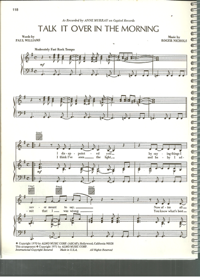 Picture of Talk it Over in the Morning, Paul Williams & Roger Nichols, sung by Anne Murray