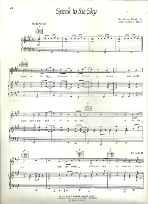 Picture of Speak to the Sky, Rick Springfield, sheet music