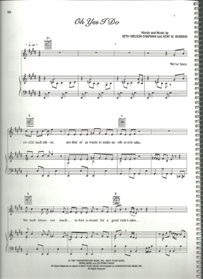 Picture of Oh Yes I Do, Beth Nielson Chapman & Kent M. Robbins, recorded by Anne Murray