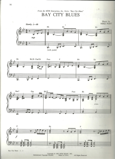 Picture of Bay City Blues, TV show theme, Mike Post, piano solo sheet music