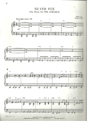 Picture of Silver Fox, the theme for Phil Donahue, Mike Post, sheet music