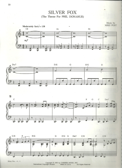 Picture of Silver Fox, the theme for Phil Donahue, Mike Post, sheet music