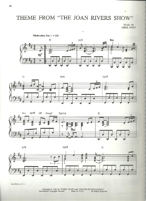 Picture of Theme from "The Joan Rivers Show", Mike Post, piano solo, sheet music