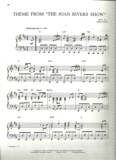 Picture of Theme from "The Joan Rivers Show", Mike Post, piano solo, sheet music