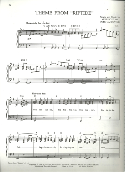 Picture of Theme from "Riptide", Pete Carpenter & Mike Post, sheet music