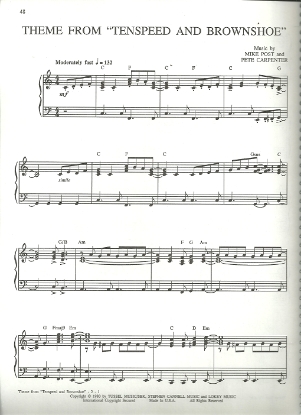 Picture of Theme from "Tenspeed and Brownshoe", Pete Carpenter & Mike Post, piano solo, sheet music