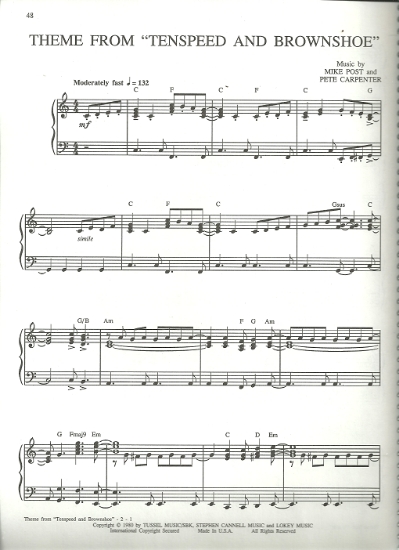 Picture of Theme from "Tenspeed and Brownshoe", Pete Carpenter & Mike Post, piano solo, sheet music