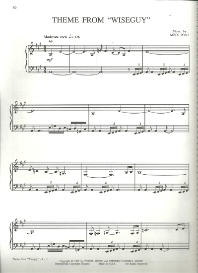 Picture of Theme from "Wiseguy", Mike Post, piano solo, sheet music