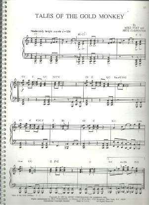 Picture of Tales of the Gold Monkey, theme from TV pilot of same name, Mike Post, piano solo, sheet music