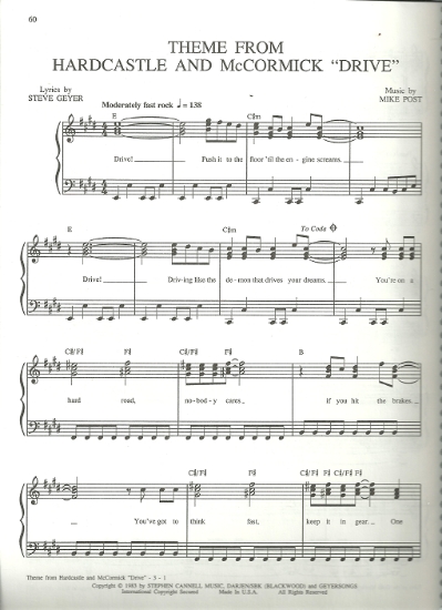 Picture of Drive, theme from "Hardcastle and McCormick", Steve Geyer & Mike Post, sheet music
