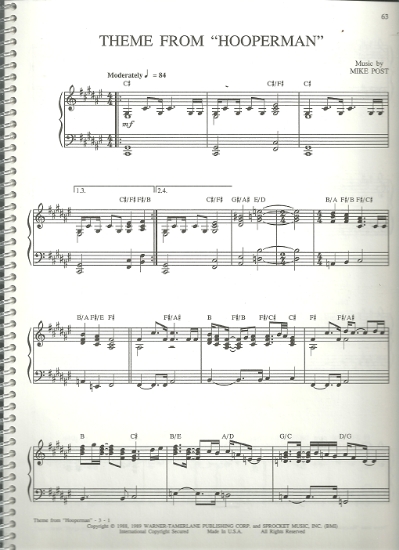 Picture of Theme from "Hooperman", Mike Post, piano solo, sheet music