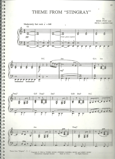 Picture of Theme from TV show "Stingray", Pete Carpenter & Mike Post, piano solo, sheet music