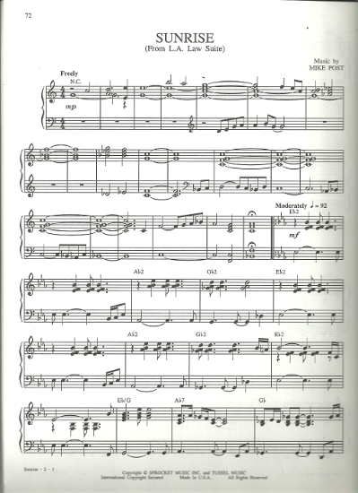 Picture of L. A. Law Suite: Sunrise/ Still Alive on the 405/ The Coastline/ Legal Love/ Sunset, Mike Post, piano solo, sheet music