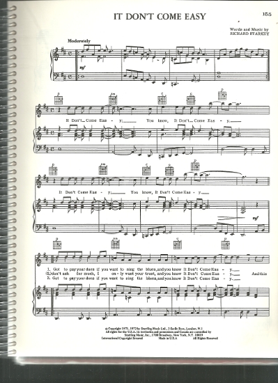 Picture of It Don't Come Easy, Richard Starkey, sung by Ringo Starr, sheet music
