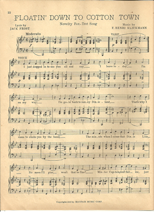 Picture of Floatin' Down to Cotton Town, Jack Frost & F. Henri Klickmann, sung by Bing Crosby