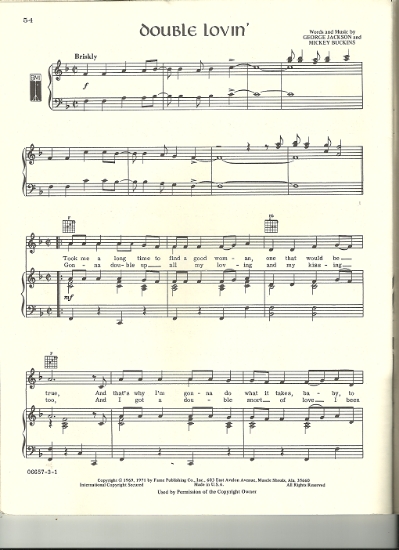 Picture of Double Lovin', George Jackson & Mickey Buckins, sung by the Osmonds, sheet music, pdf copy