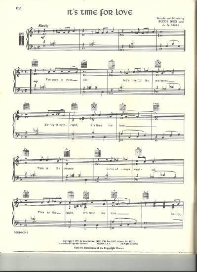 Picture of It's Time for Love, Buddy Buie & J. R. Cobb, performed by Dennis Yost & the Classics IV, sheet music