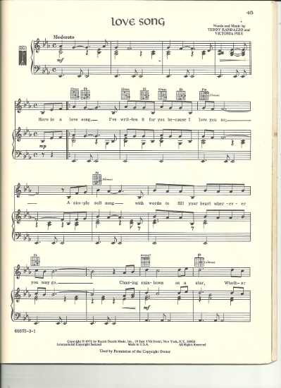 Picture of Love Song, Teddy Randazzo & Victoria Pike, performed by The Vogues, sheet music, pdf copy