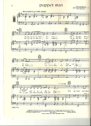 Picture of Puppet Man, Howard Greenfield & Neil Sedaka, sung by Tom Jones, sheet music, pdf copy 