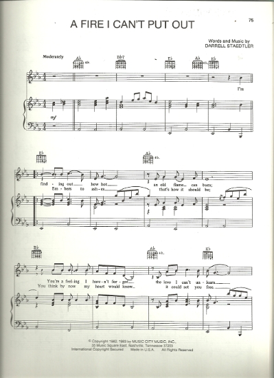 Picture of A Fire I Can't Put Out, Darrell Staedtler, sung by George Strait, pdf copy 