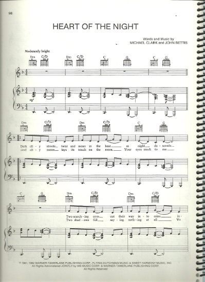 Picture of Heart of the Night, Michael Clark & John Bettis, sung by Juice Newton, sheet music