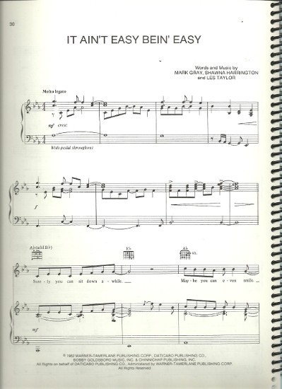 Picture of It Ain't Easy Bein' Easy, Mark Gray/ Shawna Harrington/ Les Taylor, sung by Janie Fricke, sheet music