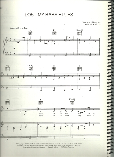 Picture of Lost My Baby Blues, Ben Peters, sung by David Frizzell, sheet music