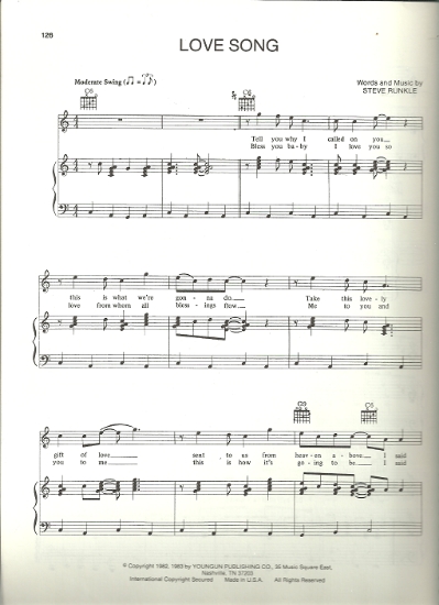 Picture of Love Song, Steve Runkle, sung by The Oak Ridge Boys, sheet music
