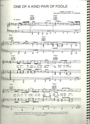 Picture of One of a Kind Pair of Fools, John Bettis & Royal C. Bannon, sung by Barbara Mandrell, sheet music