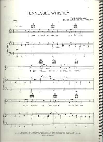 Picture of Tennessee Whiskey, Dean Dillon & Linda Hargrove, sung by George Jones, sheet music