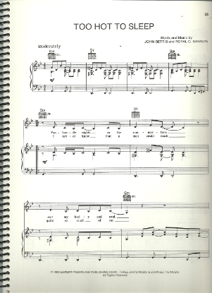 Picture of Too Hot to Sleep, John Bettis & Royal C. Bannon, sung by Louise Mandrell, pdf copy 