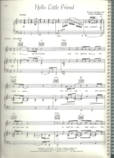 Picture of Hello Little Friend, Leon Russell, sung by Joe Cocker, sheet music